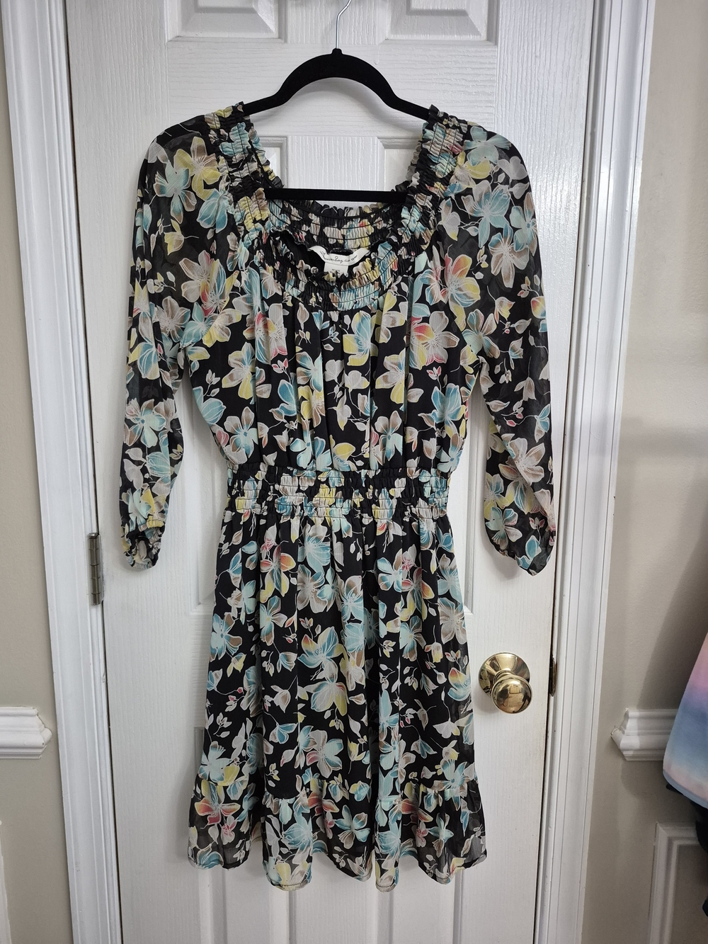 American Rag Black Floral Midi Dress with Pastel Blooms